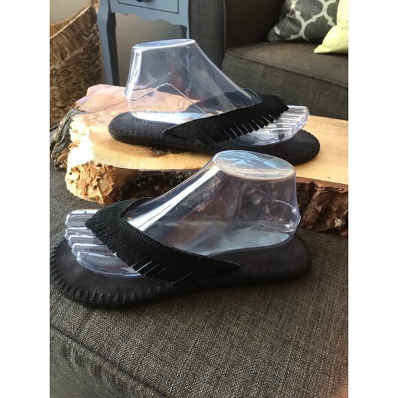 Lauren Suede Fringe Flip Flops in Black Size 7.5 - Picture 3 of 5